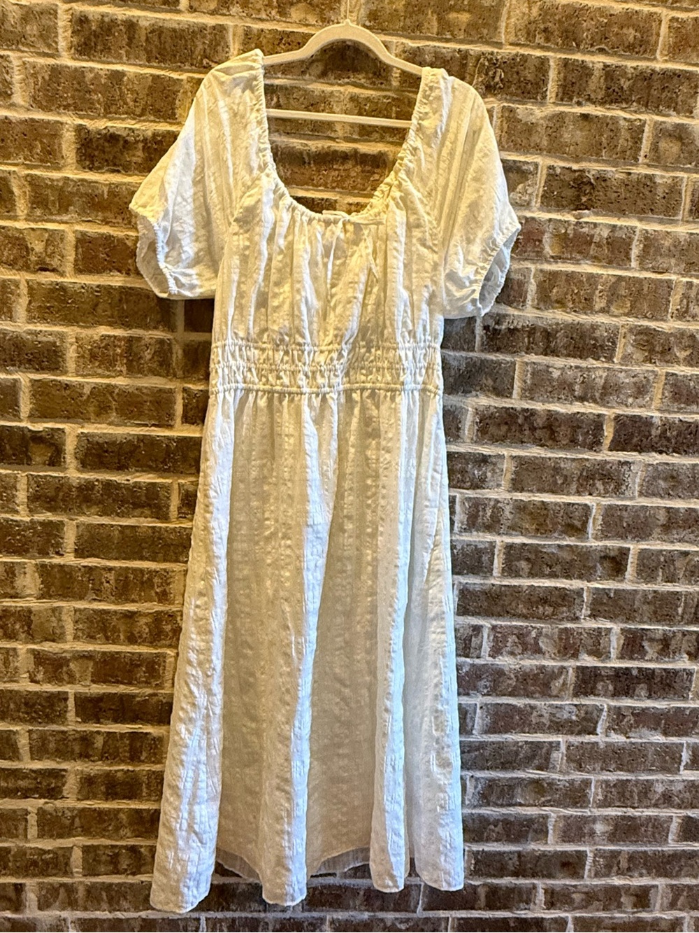 Madewell White Textured Cotton Midi Dress Puff Sleeve Cottagecore Size _